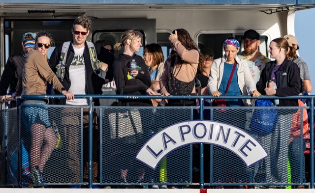 Runners arriving on the La Pointe ferry